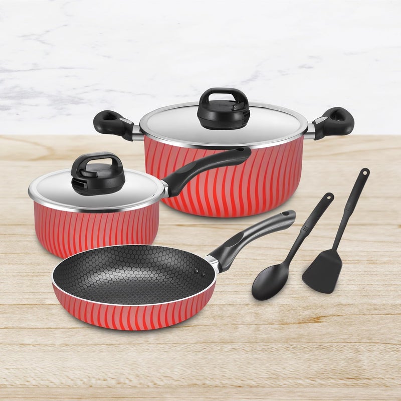 Kitchen Master 7-Piece Non-Stick Cookware Set with Steel Lids and Kitchen Tools - Image 5